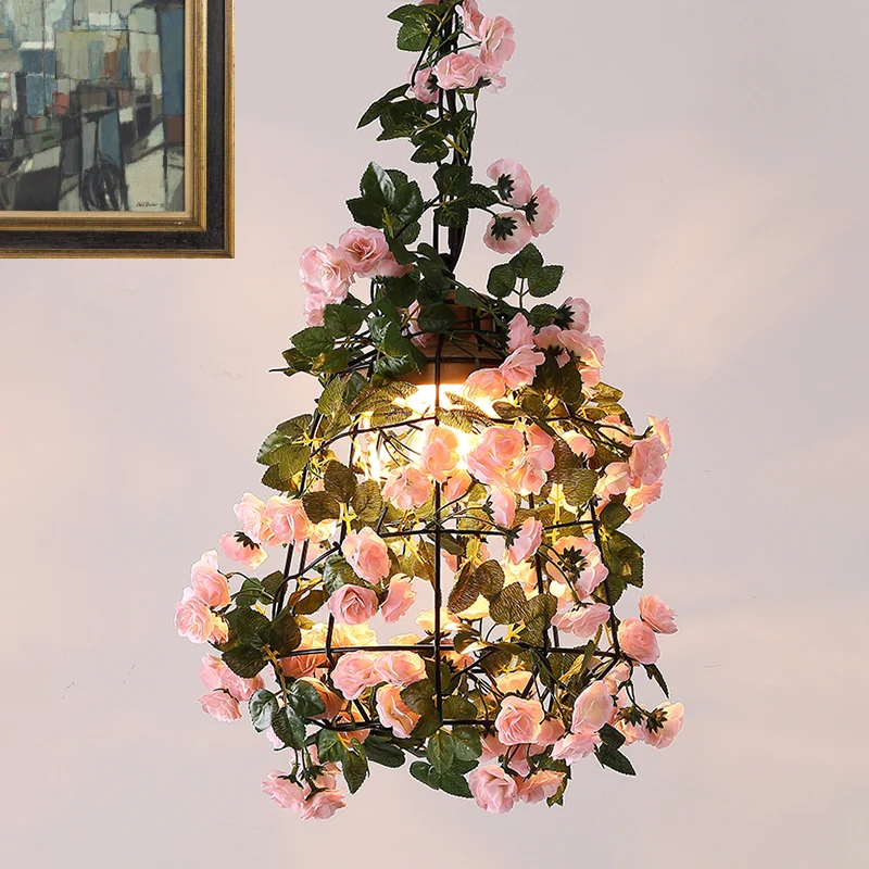 Farmhouse Jar/Diamond/Barn Cage Pendant 1-Light Iron Flower Suspended Lighting Fixture Wooden Cap Ravenzwart Black