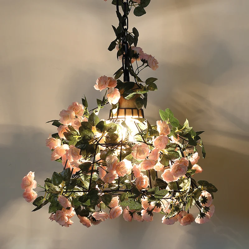 Farmhouse Jar/Diamond/Barn Cage Pendant 1-Light Iron Flower Suspended Lighting Fixture Wooden Cap Ravenzwart Black