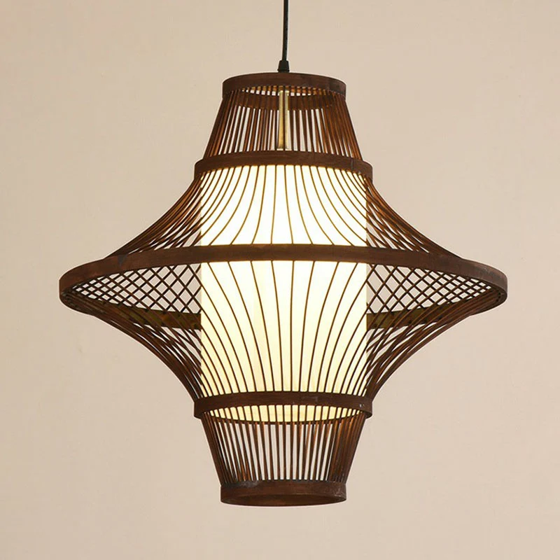 Flared Bamboo Pendant Light Fixture Asian Single Bulb Suspension Lighting Melkwit Shade Inner Coffee