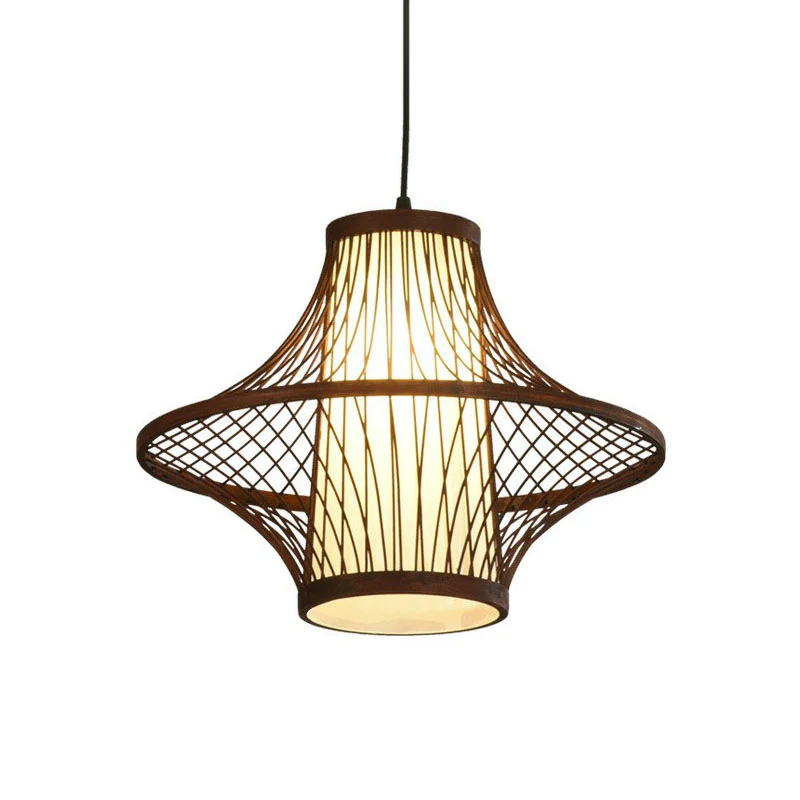 Flared Bamboo Pendant Light Fixture Asian Los Bulb Suspension Lighting White Shade Inner Coffee