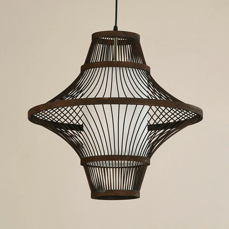 Flared Bamboo Pendant Light Fixture Asian Los Bulb Suspension Lighting White Shade Inner Coffee