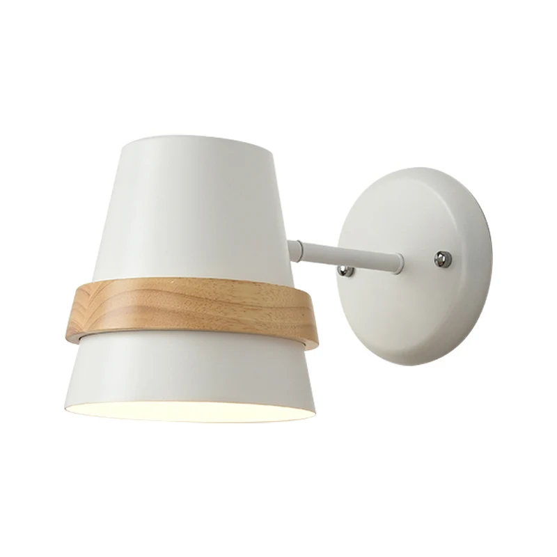 Flexibel Horn Shaped Wall Light Minimalist Metal 1-Light Bedside Wall Lighting Wood Ring Decor Black