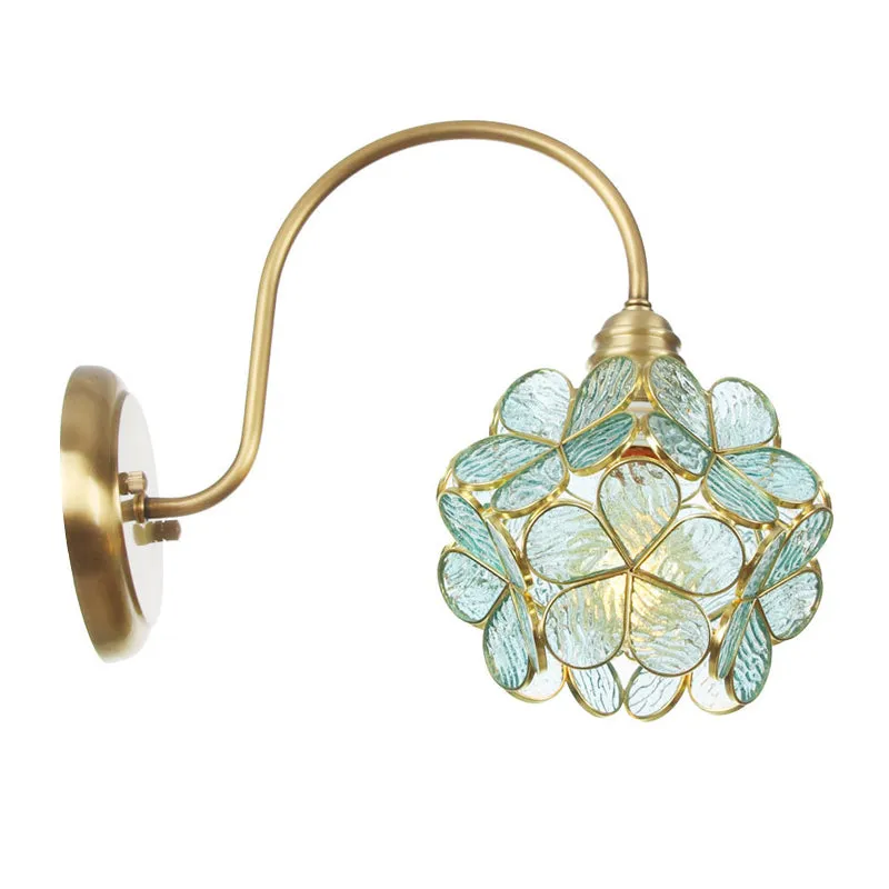 Floral-Like Wall Lighting Minimalist Metal 1 Light Living Room Sconce Light Fixture White/Pink/Blue Glazen Shade Clear