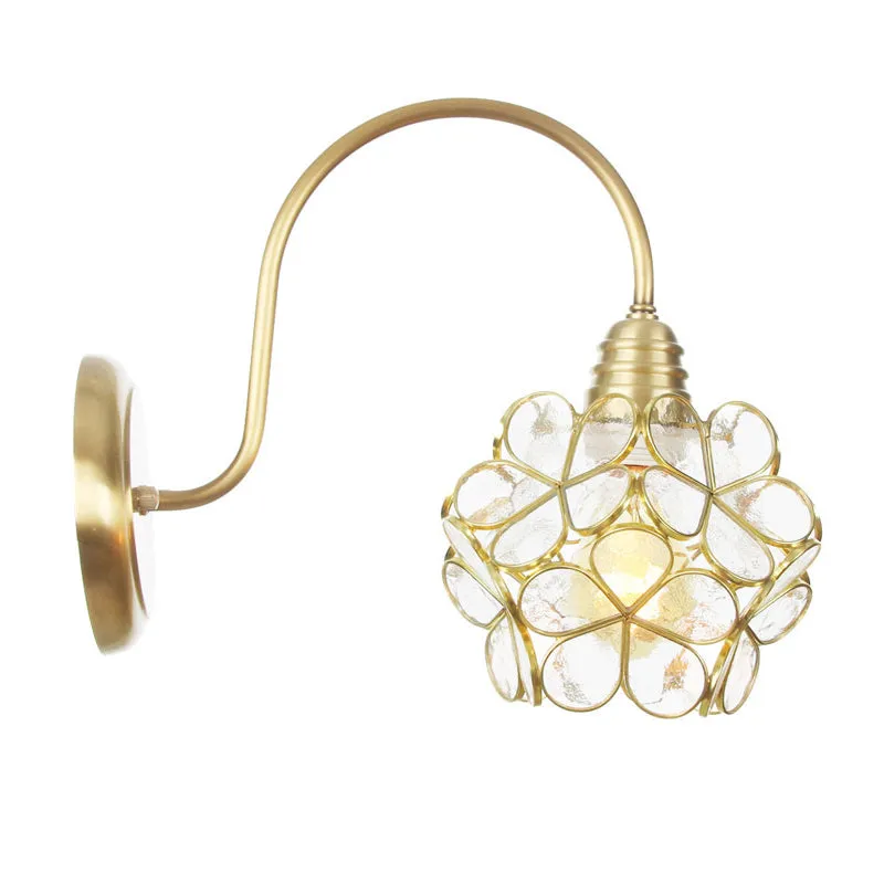 Floral-Like Wall Lighting Minimalist Metal 1 Light Living Room Sconce Light Fixture White/Pink/Blue Glazen Shade Clear