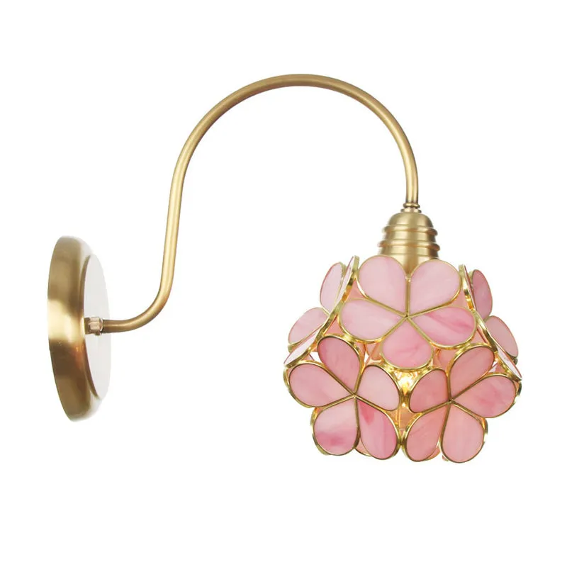 Floral-Like Wall Lighting Minimalist Metal 1 Light Living Room Sconce Light Fixture White/Pink/Blue Glazen Shade Clear