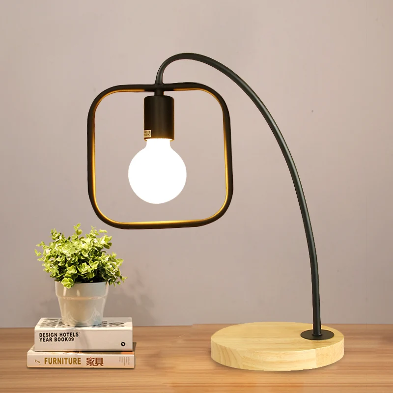 Frame Squared Metal Table Light Retro Modieus 1 Light Bedroom Standing Light Open Bulb Black/White Black