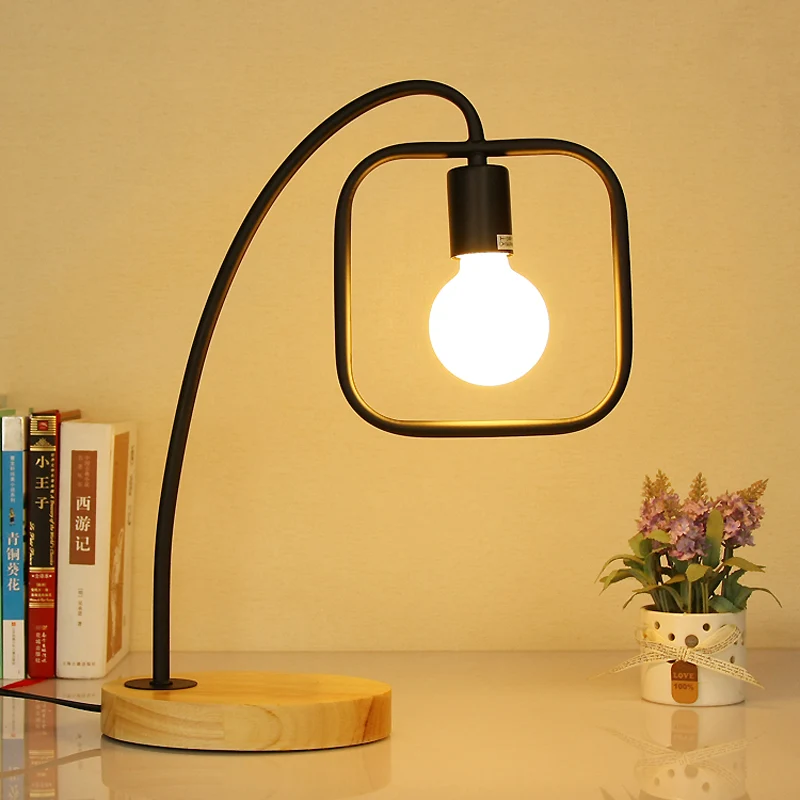 Frame Squared Metal Table Light Retro Modieus 1 Light Bedroom Standing Light Open Bulb Black/White Black
