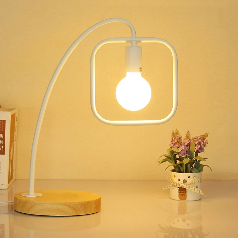 Frame Squared Metal Table Light Retro Modieus 1 Light Bedroom Standing Light Open Bulb Black/White Black