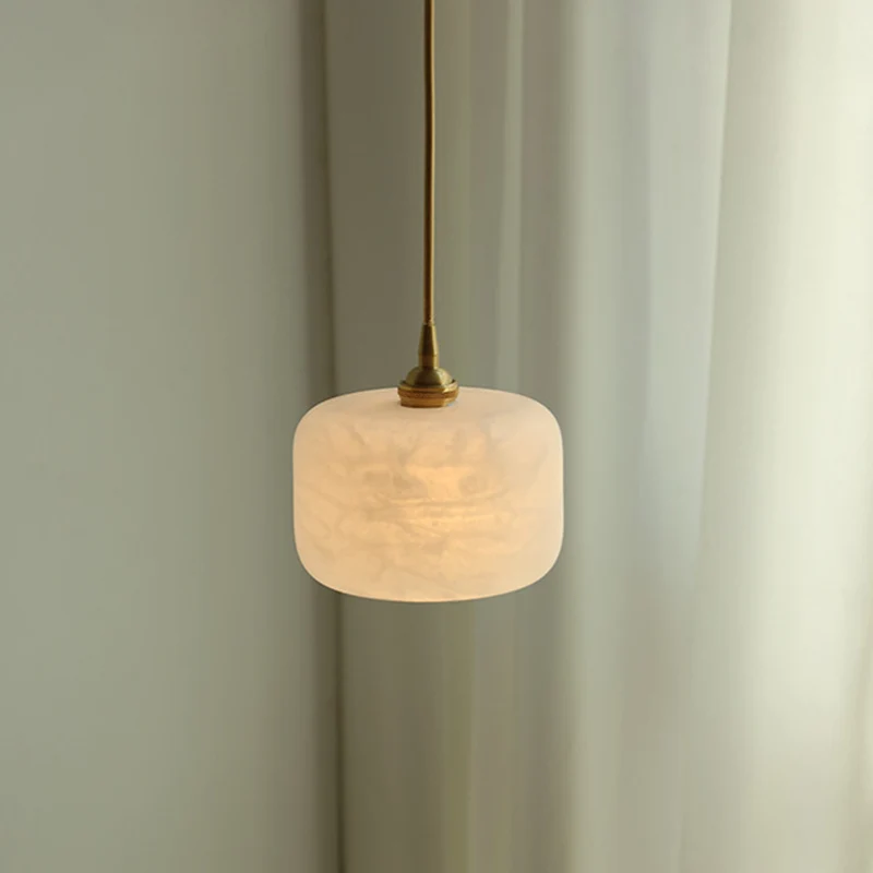 Geel koper 1 Light Ceiling Light Retro Cylindrical Glass Shade Living Room Small Hanging Lamp Gold