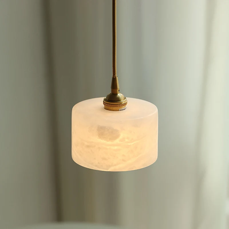 Geel koper 1 Light Ceiling Light Retro Cylindrical Glass Shade Living Room Small Hanging Lamp Gold
