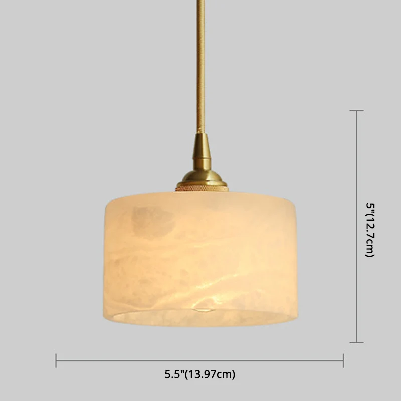Geel koper 1 Light Ceiling Light Retro Cylindrical Glass Shade Living Room Small Hanging Lamp Gold