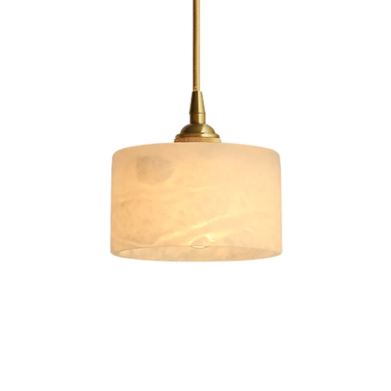 Geel koper 1 Light Ceiling Light Retro Cylindrical Glass Shade Living Room Small Hanging Lamp Gold
