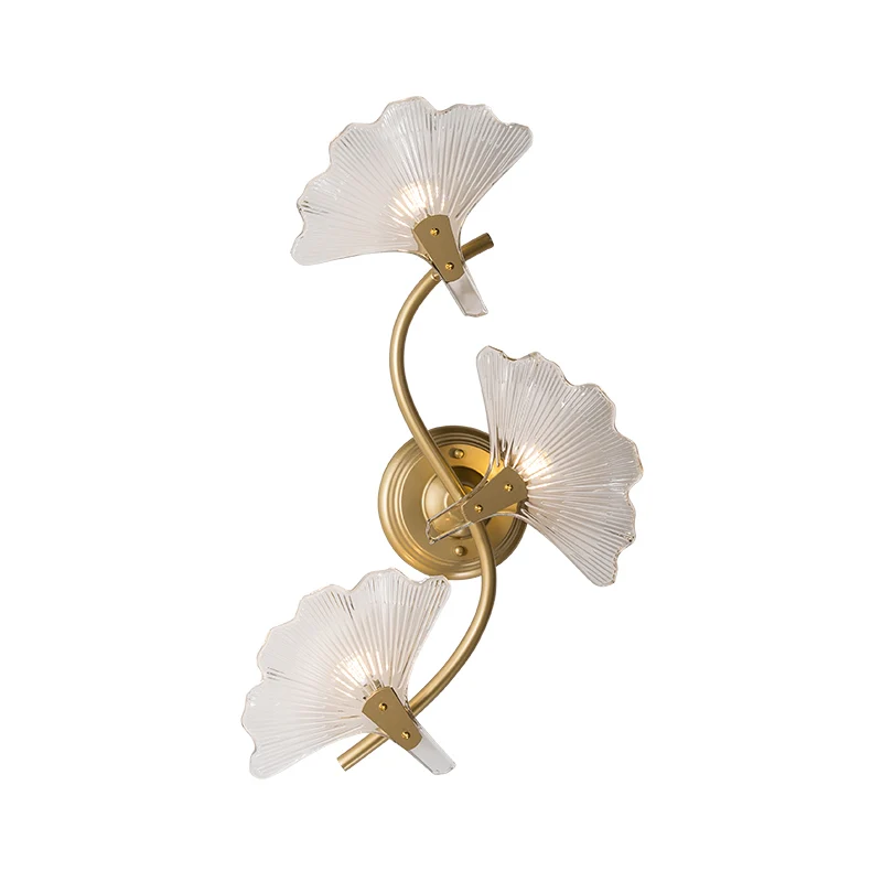 Ginkgo Leaves Wall Light Contemporain Decorative 1/3 Lights Clear Glass Wall Sconce Lighting Brass Brass