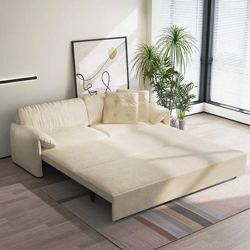 Glam Style White Futon Sleeper Sofa Bed Pluche Storage 49