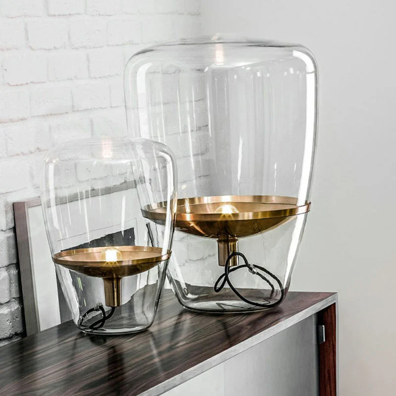 Glaswerk Bud Shaped Table Lamp Minimalist 1 Head Nightstand Light Inner Saucer Shade Living Room Clear