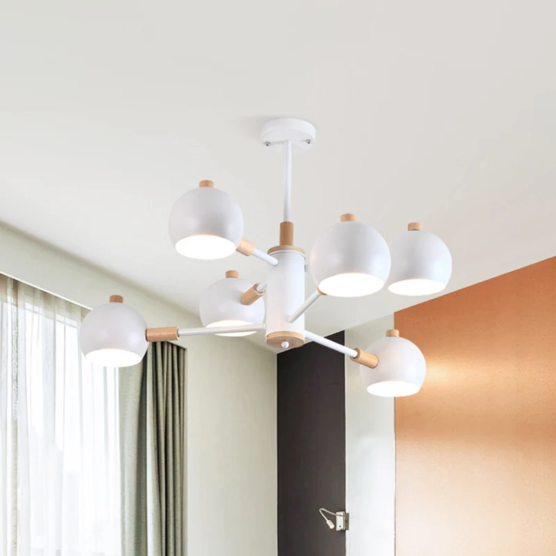 Globe Shade Living Room Chandelier Metalen Multi-Head Nordic Pendant Lighting Green/Grey/White White