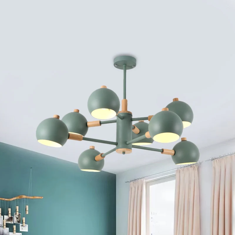 Globe Shade Living Room Chandelier Metalen Multi-Head Nordic Pendant Lighting Green/Grey/White White