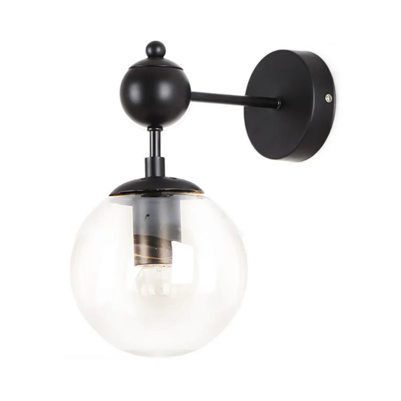 Globe Shade Living Room Wall Light Fixture Industrial Clear/Grey/Amber Glazen 1 Light Black Sconce Lamp Clear