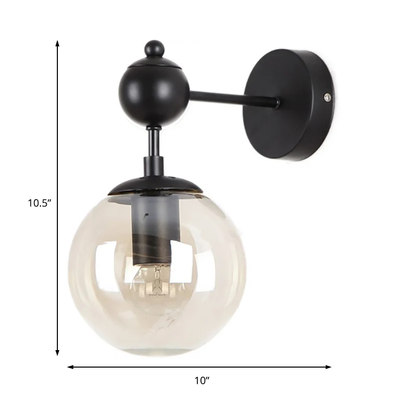 Globe Shade Living Room Wall Light Fixture Industrial Clear/Grey/Amber Glazen 1 Light Black Sconce Lamp Clear