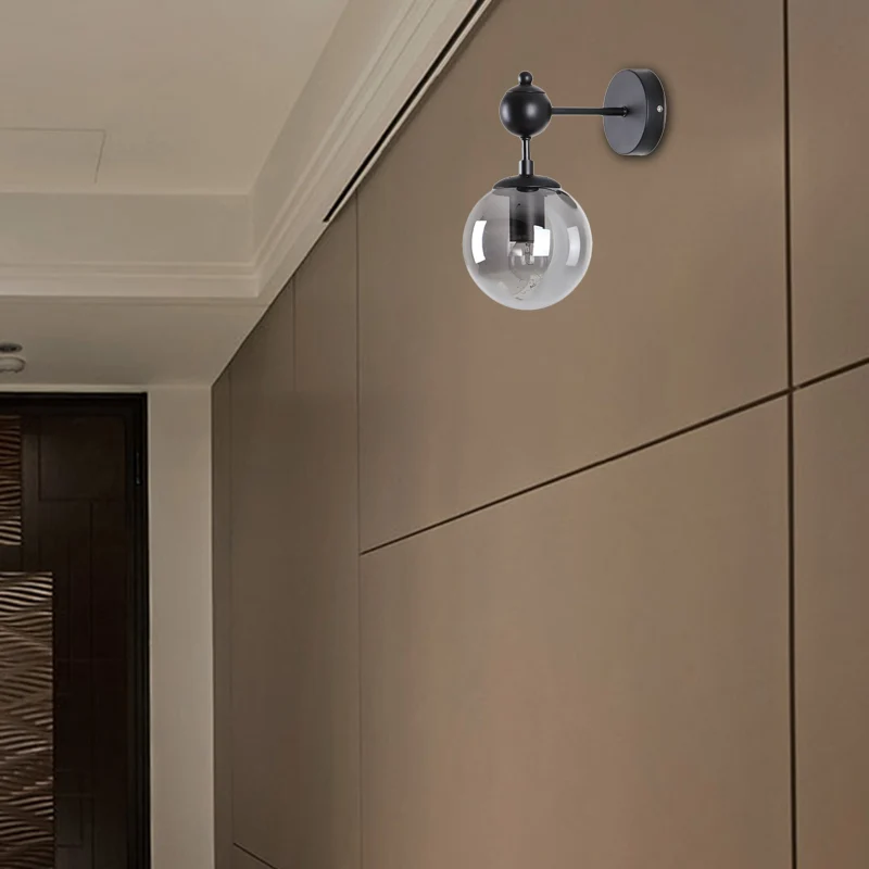 Globe Shade Living Room Wall Light Fixture Industrial Clear/Grey/Amber Glazen 1 Light Black Sconce Lamp Clear