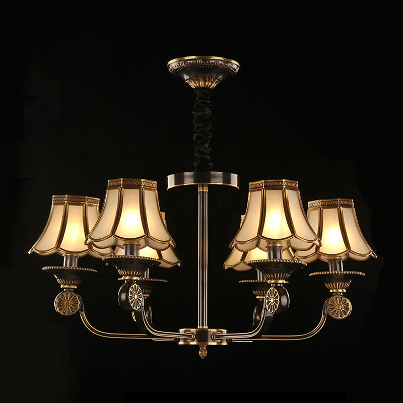 Gold and Black Flared Chandelier Traditional Mat Glass Bedroom Suspension Light Fixture Gold