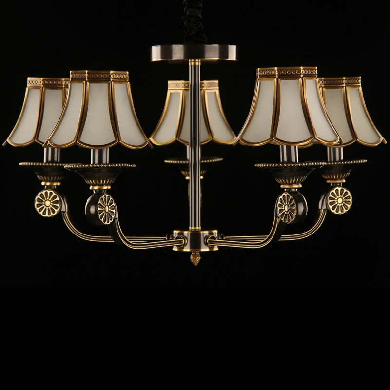 Gold and Black Flared Chandelier Traditional Mat Glass Bedroom Suspension Light Fixture Gold