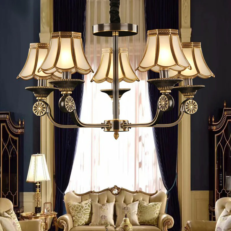 Gold and Black Flared Chandelier Traditional Mat Glass Bedroom Suspension Light Fixture Gold