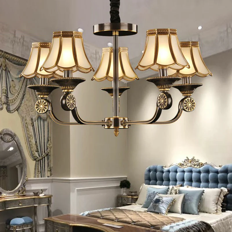 Gold and Black Flared Chandelier Traditional Mat Glass Bedroom Suspension Light Fixture Gold