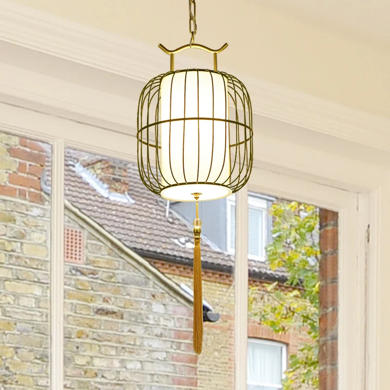 1 Head Indoor Pendant Lamp Cylinder Bamboehout Shade Chinese Style Black/Gold Hanging Fixture Black