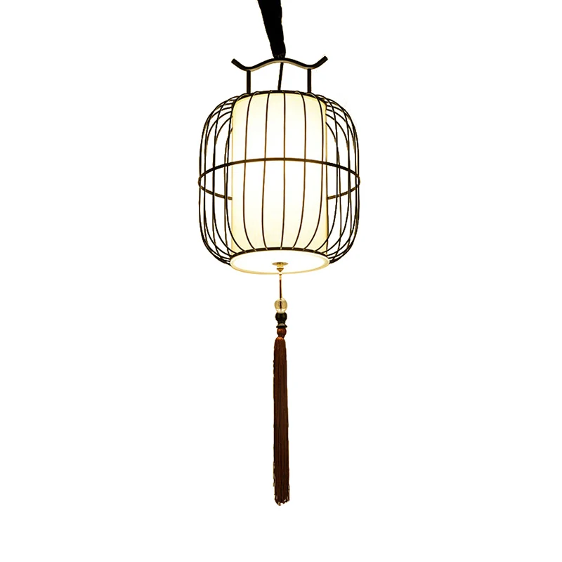 1 Head Indoor Pendant Lamp Cylinder Bamboeplant Shade Chinese Style Black/Gold Hanging Fixture Black