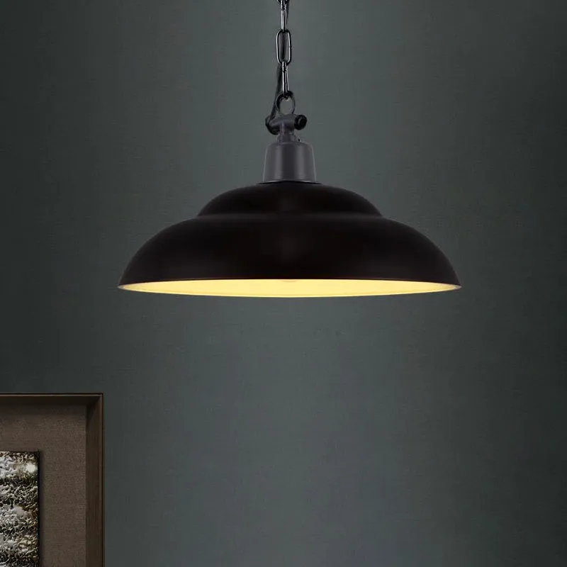 1 Head Metallic Hanging Lamp Klassiek Style Black/Green Bowl Indoor Pendant Light Chain Green