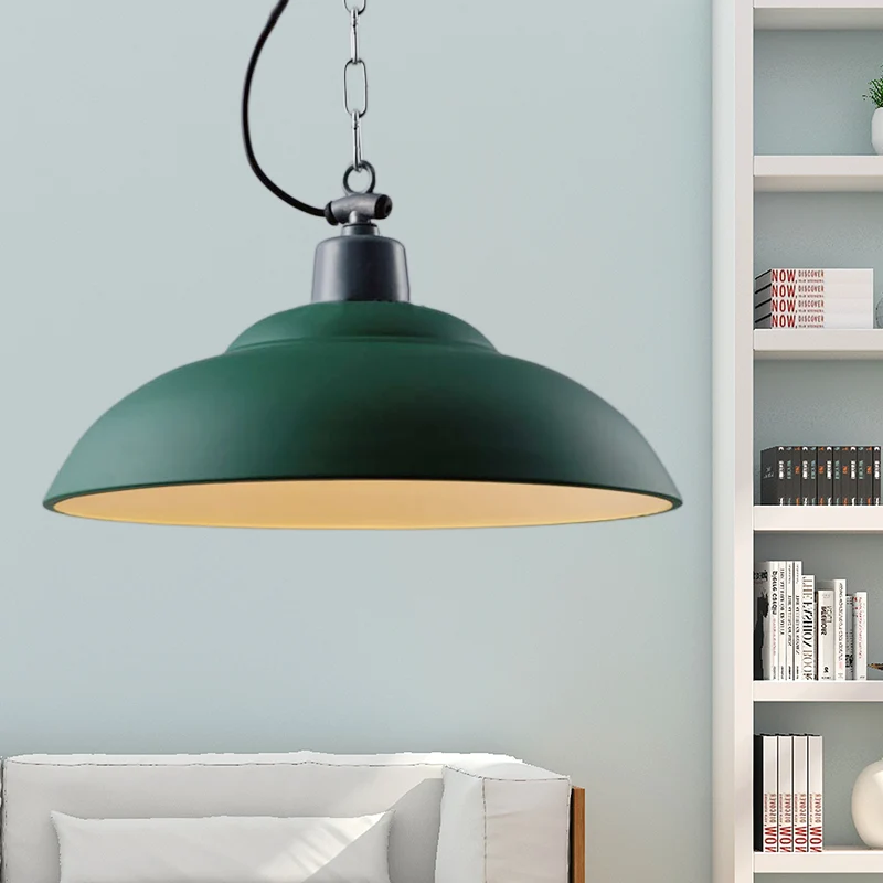 1 Head Metallic Hanging Lamp Klassiek Style Black/Green Bowl Indoor Pendant Light Chain Green