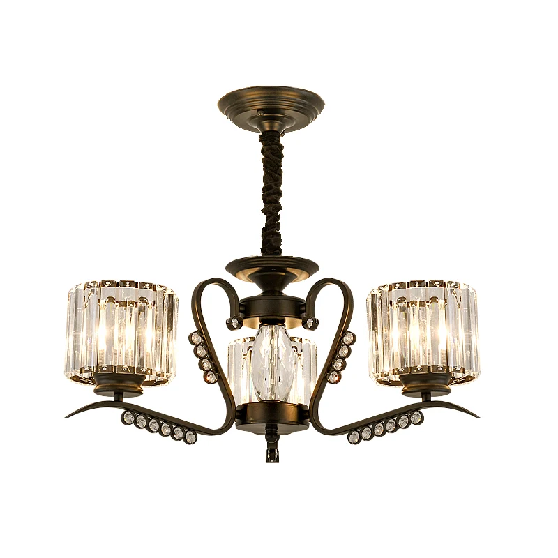 3/5 Heads Ceiling Chandelier Modernism Living Room Suspension Light Cylinder Crystal Shade Zwart Black