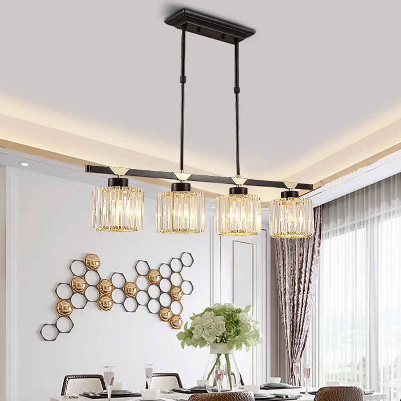 3/4 Heads Island Pendant Antiekstijl Dining Room Hanging Light Cylinder Crystal Shade Black Black