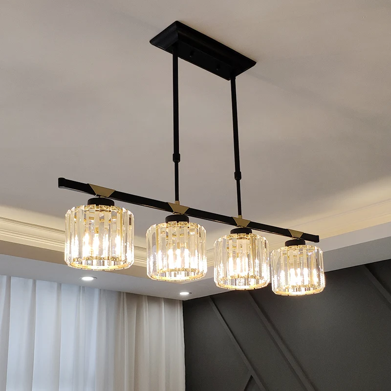 3/4 Heads Island Pendant Antiekstijl Dining Room Hanging Light Cylinder Crystal Shade Black Black