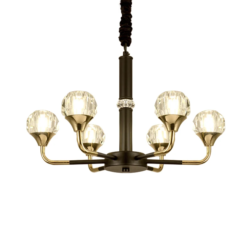 6/8 Heads Living Room Suspension Lamp Modern Black and Gouden Chandelier Light Fixture Ball Crystal Shade Black