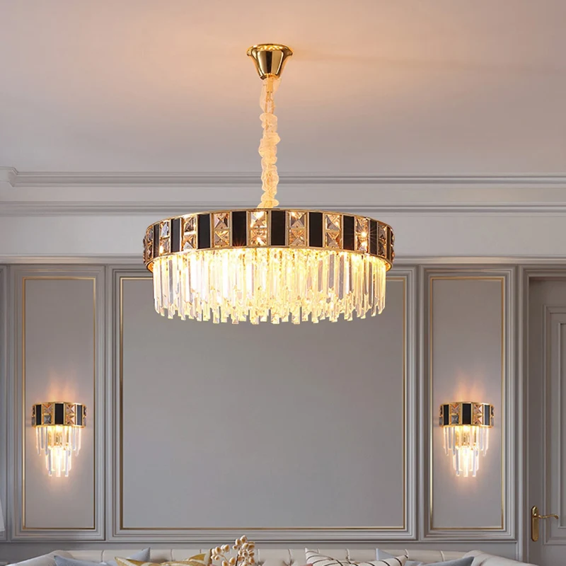 Hedendaags Geometrical Chandelier Crystal Prism Living Room Suspension Light Gold Gold