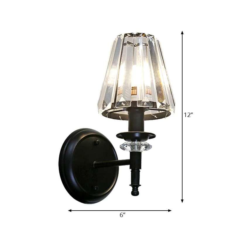 Heldere kristallen kegel wandmontage zwak eigentijdse stijl 1 lamp zwarte afwerking wandlamp voor slaapkamer