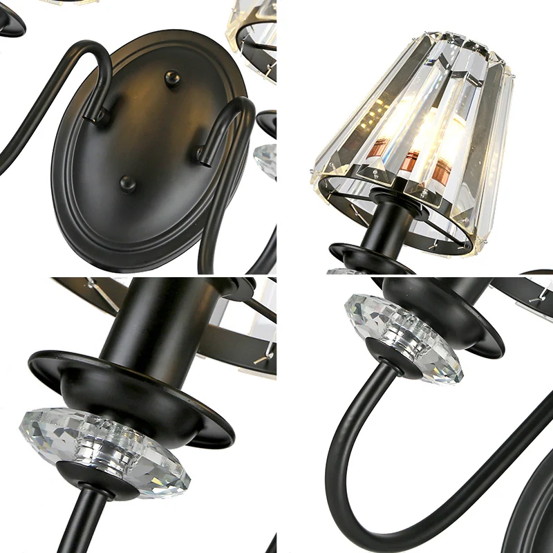 Heldere kristallen kegel wandmontage zwak eigentijdse stijl 1 lamp zwarte afwerking wandlamp voor slaapkamer