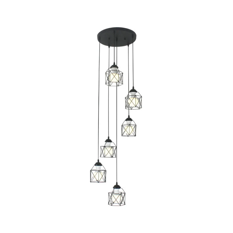 Hexagon Cage Metaal Multiple Hanging Light Modernist Black Pendant Lamp Spiral Design Black