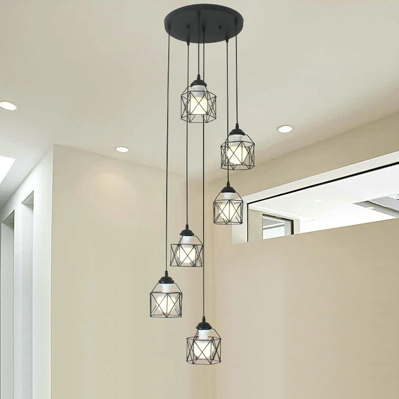 Hexagon Cage Metaal Multiple Hanging Light Modernist Black Pendant Lamp Spiral Design Black