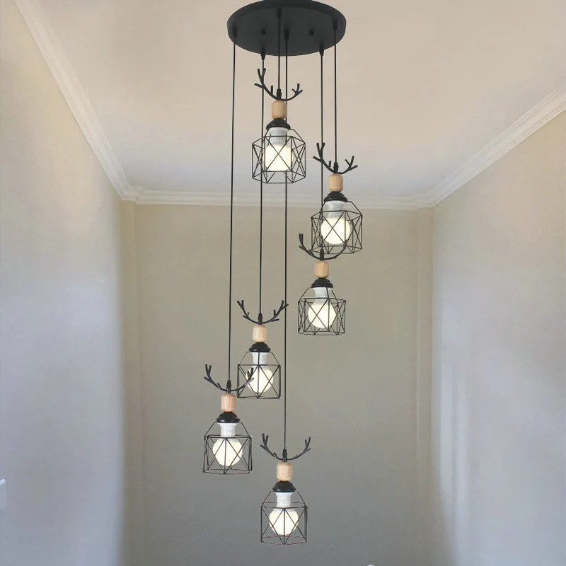 Hexagon Cage Metaal Multiple Hanging Light Modernist Black Pendant Lamp Spiral Design Black