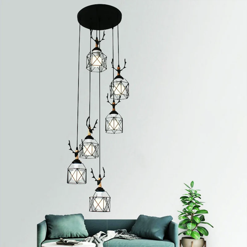 Hexagon Cage Metaal Multiple Hanging Light Modernist Black Pendant Lamp Spiral Design Black