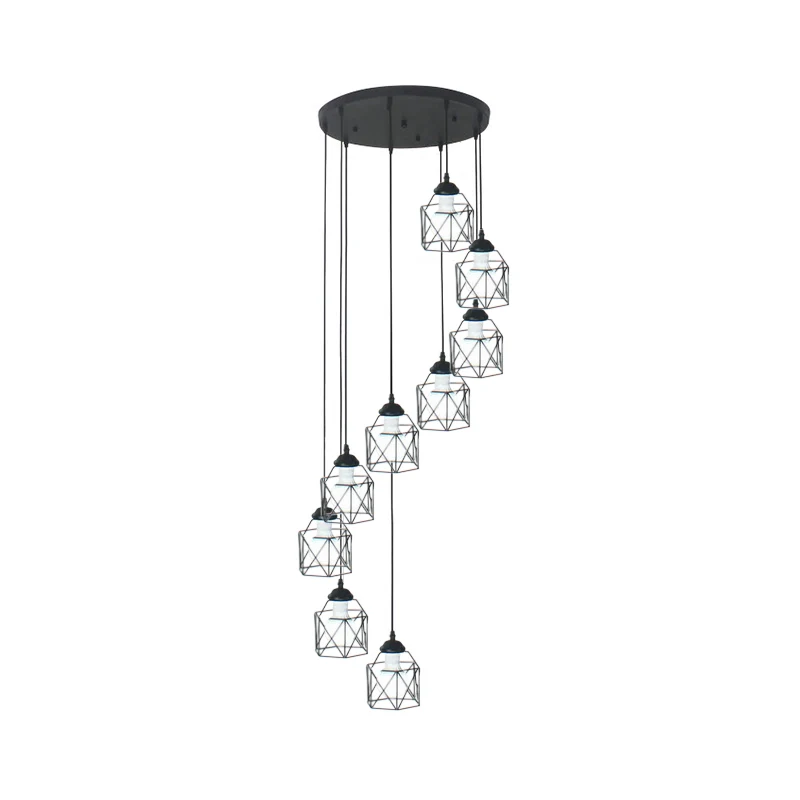 Hexagon Cage Metaal Multiple Hanging Light Modernist Black Pendant Lamp Spiral Design Black
