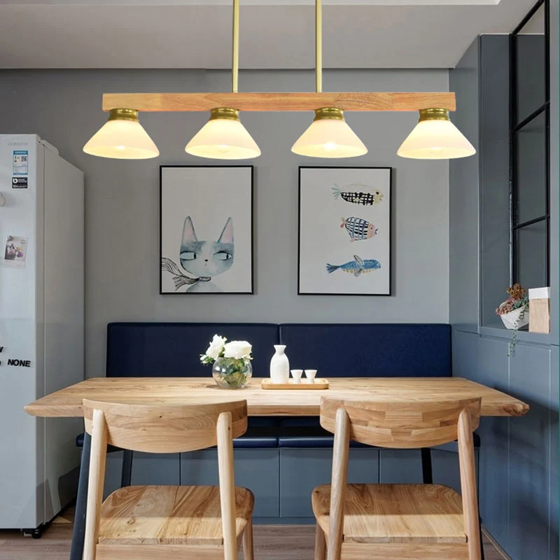 Hout Cone Shade Island Chandelier 3/4 Heads Nordic Style Linear Pendant Light over Kitchen Island Black