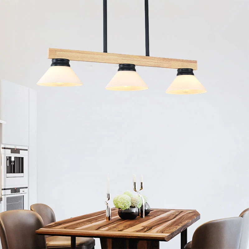 Hout Cone Shade Island Chandelier 3/4 Heads Nordic Style Linear Pendant Light over Kitchen Island Black