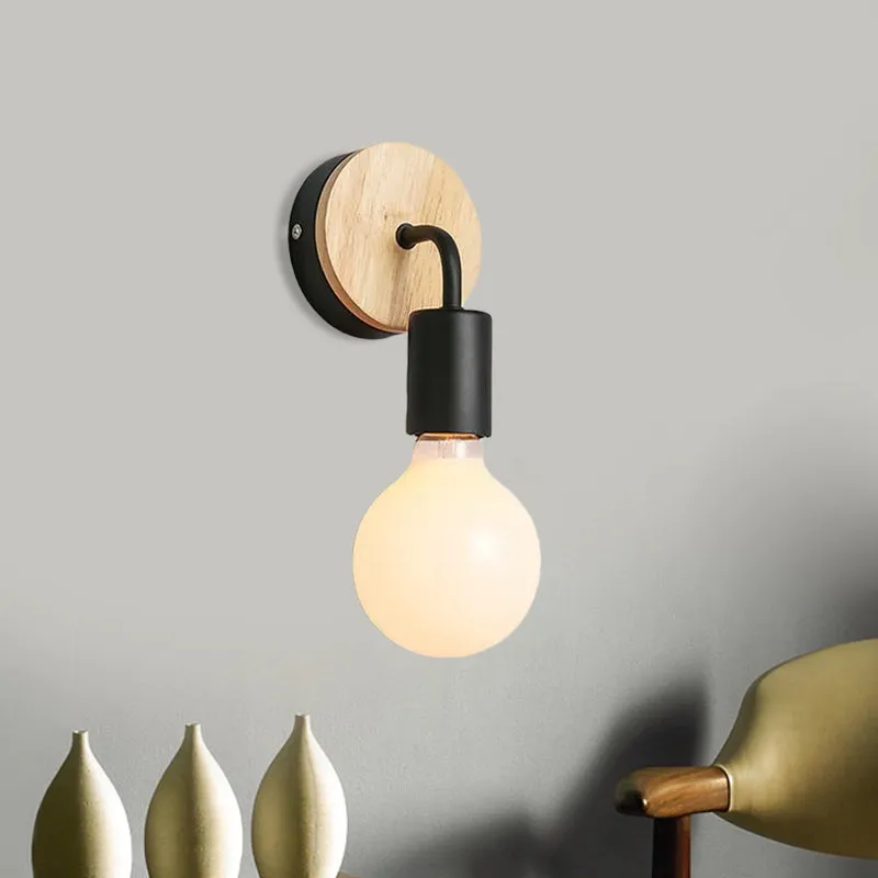 Ijzer Bend Draaibare wandverlichting Minimalistisch 1 kop Zwart/wit-houten blaker met zichtbaar lampontwerp