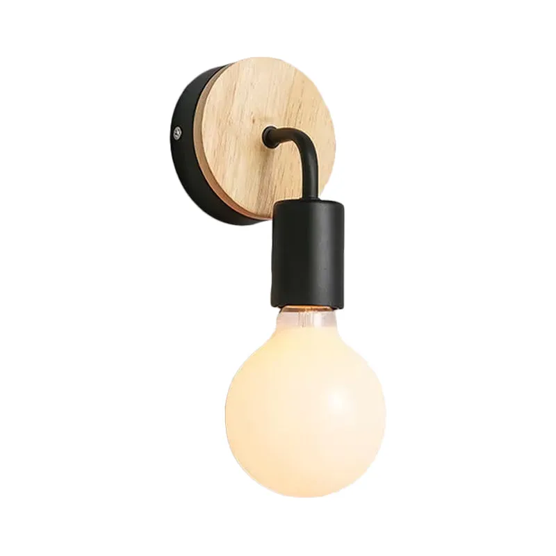 Ijzer Bend Draaibare wandverlichting Minimalistisch 1 kop Zwart/wit-houten blaker met zichtbaar lampontwerp