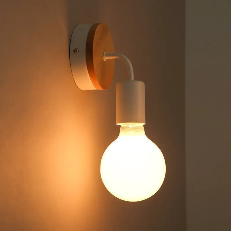 Ijzer Bend Draaibare wandverlichting Minimalistisch 1 kop Zwart/wit-houten blaker met zichtbaar lampontwerp