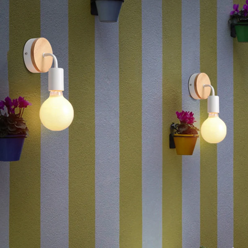 Ijzer Bend Draaibare wandverlichting Minimalistisch 1 kop Zwart/wit-houten blaker met zichtbaar lampontwerp